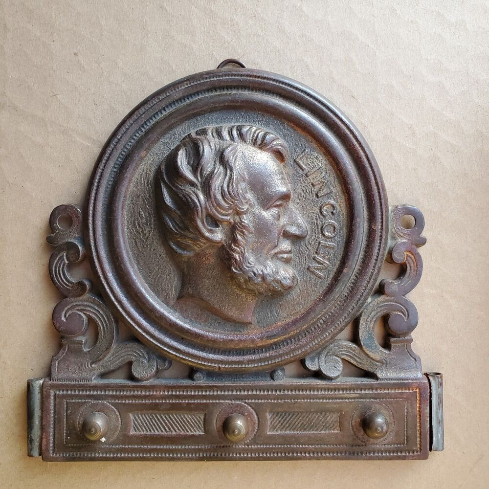 Rare 1864 Abraham Lincoln Bronze Wall Match Holder Safe Striker Civil War